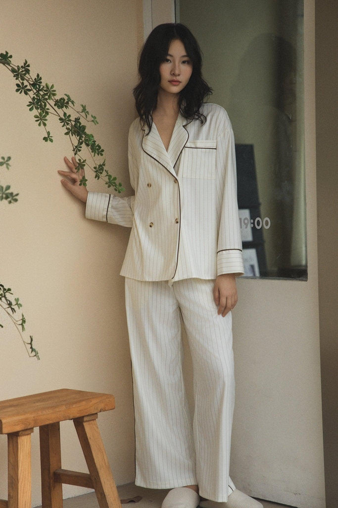 Y Women's Light Luxury Simple Lapel White Pajama Set | Musebree - Musebree