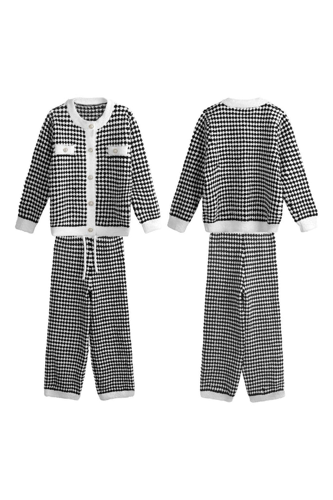 Z Winter Black and White Plaid Elegant Loungewear Warm Plush Set | Musebree - Musebree