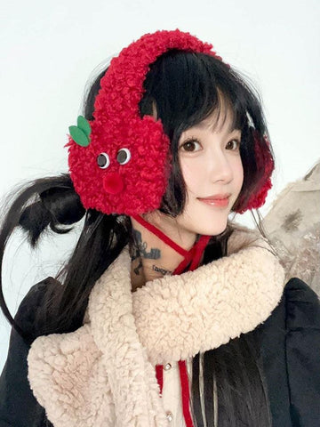 U1【Valentine's Day Gift】Cozy and Warm Red Plush Apple Earmuffs | Musebree - Musebree