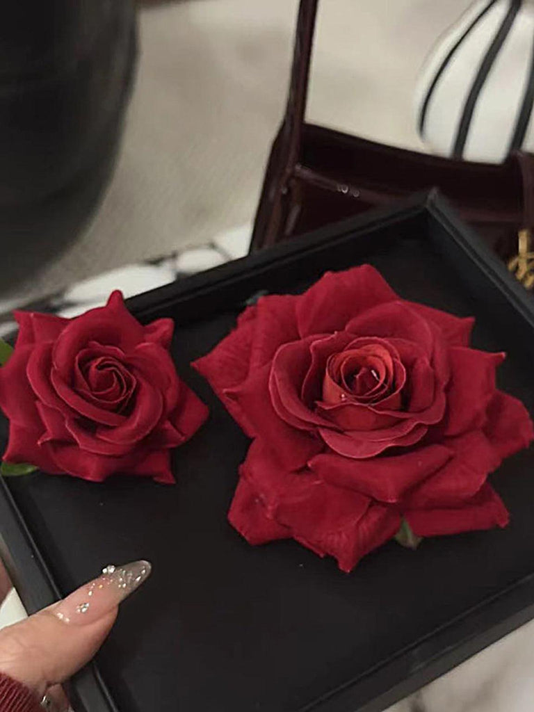 U1【Valentine's Day Gifts】Red Rose Duckbill Hair Clip Set Small and Large Design | Musebree - Musebree