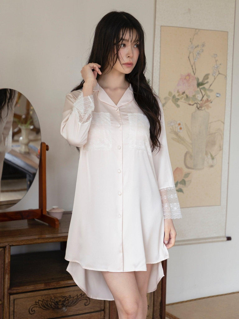 X Pink Lace Hem Irregular Design Simple Nightgown | Musebree - Musebree