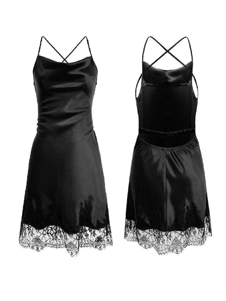 Z Black Lace Sexy Backless Nightdress With Cross Straps | Musebree - Musebree