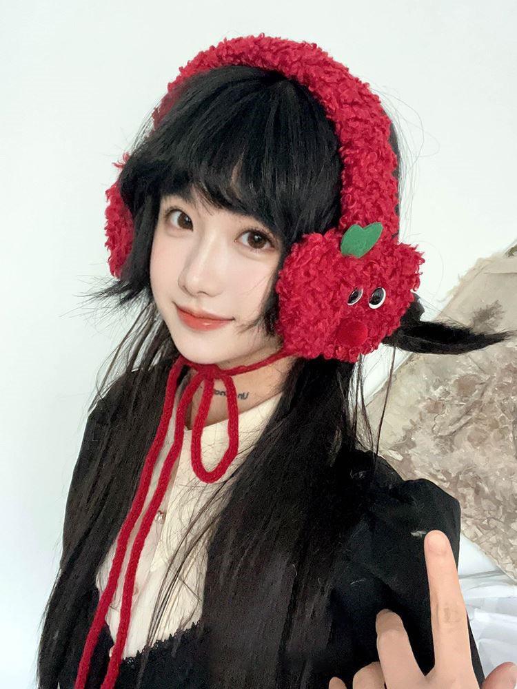 U1【Valentine's Day Gift】Cozy and Warm Red Plush Apple Earmuffs | Musebree - Musebree