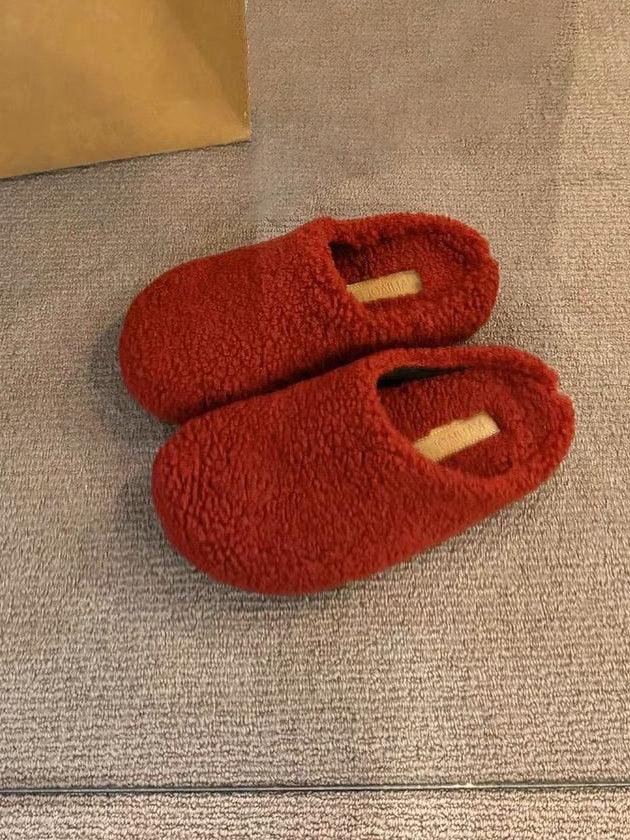 U New Year's Red Velvet Furry Slippers - The Skin Looks White Color | Musebree - Musebree