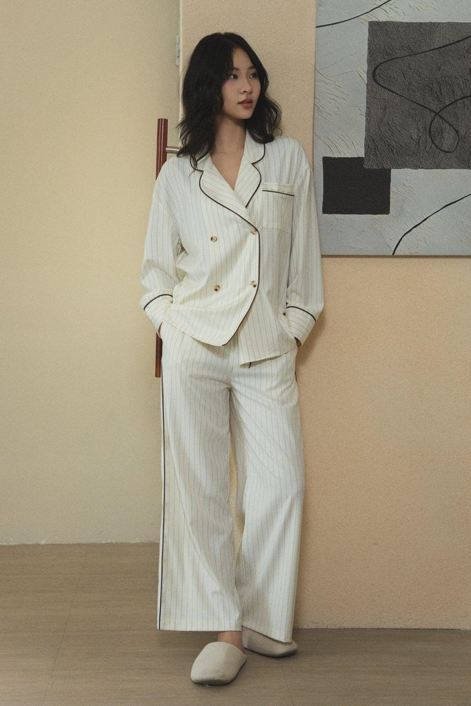 Y Women's Light Luxury Simple Lapel White Pajama Set | Musebree - Musebree