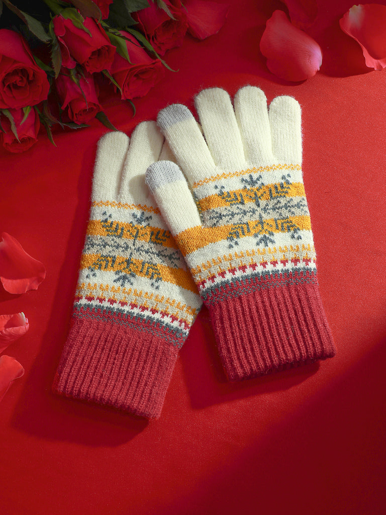 【Valentine's Day】Winter Warm Striped Snowflake Pattern Gloves with Touchscreen Design | Musebree