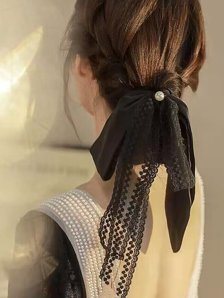 New Romantic Bow Ribbon Lace Headband Elegant Stylish Hair Tie | Musebree