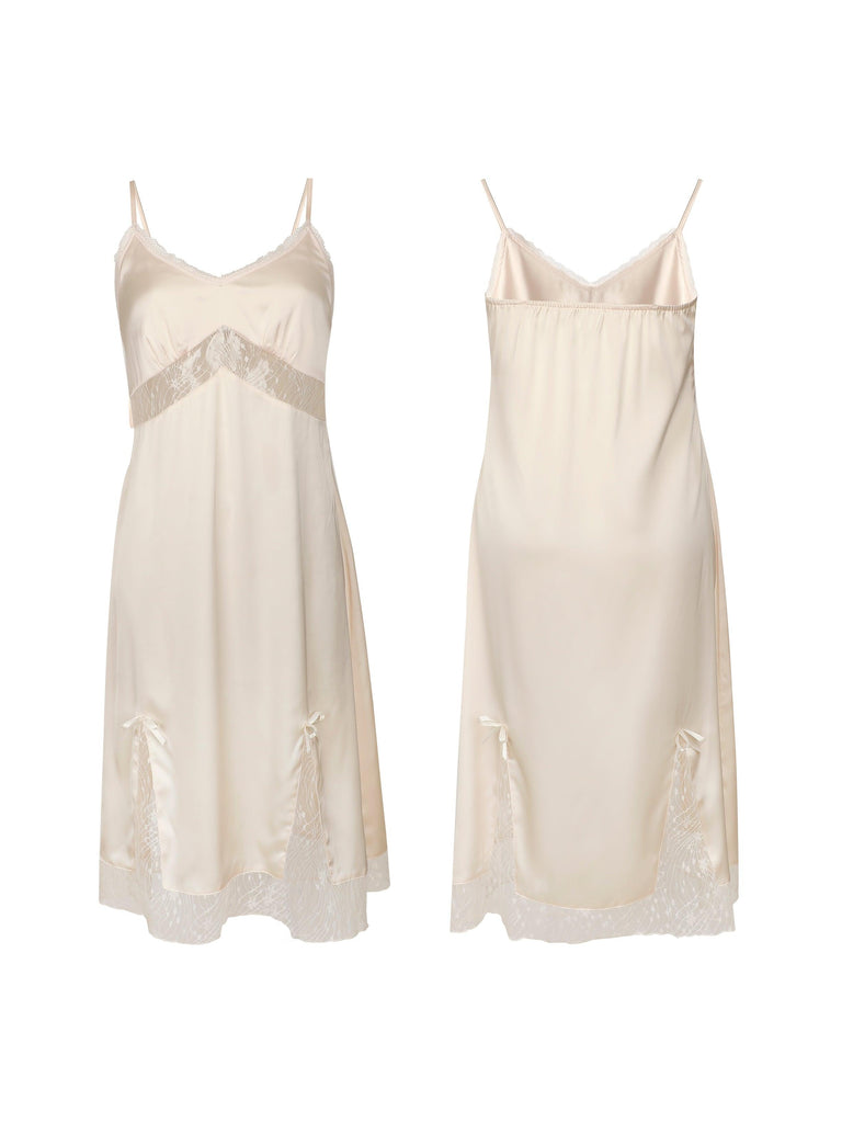 U【Valentine's Day】French Pure Lust Lace Panelled Nightdress Sexy Cutout Satin Pajamas | Musebree - Musebree