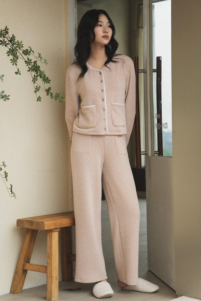 Y Autumn and Winter Warm V-neck Casual Two-piece Loungewear Set | Musebree - Musebree