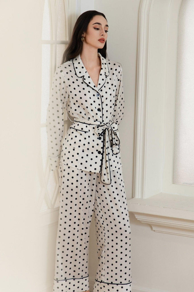 Z Black and White Polka Dot Women's Pajama Set Elegant High Style | Musebree - Musebree