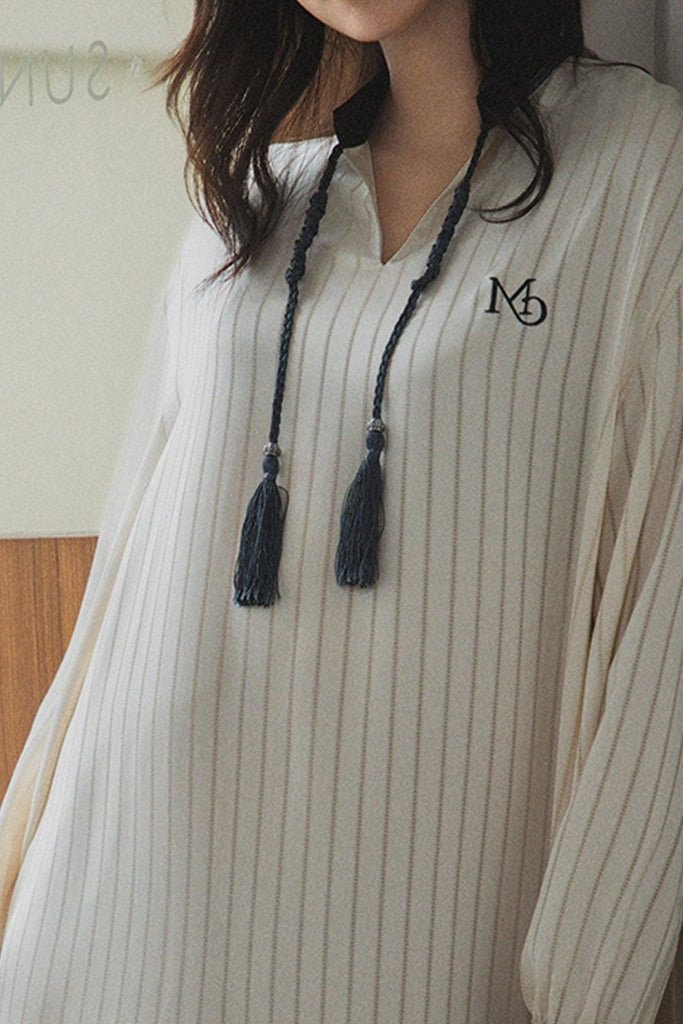 Y Oriental Elements Striped Casual Nightdress V-Neck Tassel Pendant Design | Musebree - Musebree