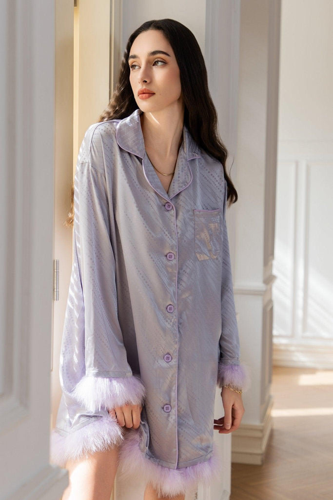 A Simple Premium Purple Feather Embellished Nightdress | Musebree - Musebree