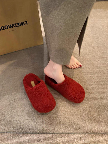 U New Year's Red Velvet Furry Slippers - The Skin Looks White Color | Musebree - Musebree