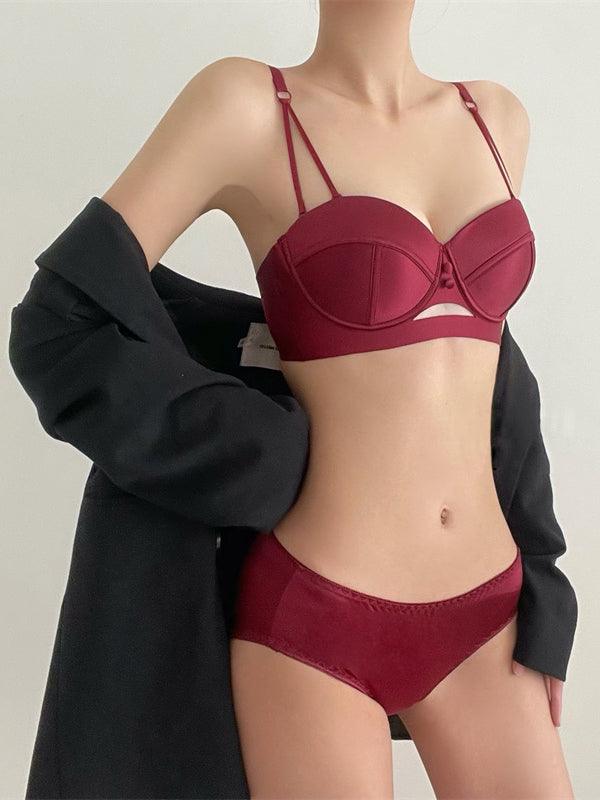 U【Valentine's Day】Romantic Burgundy Bra Set Comfortable Fit Highlights Feminine Curves | Musebree - Musebree