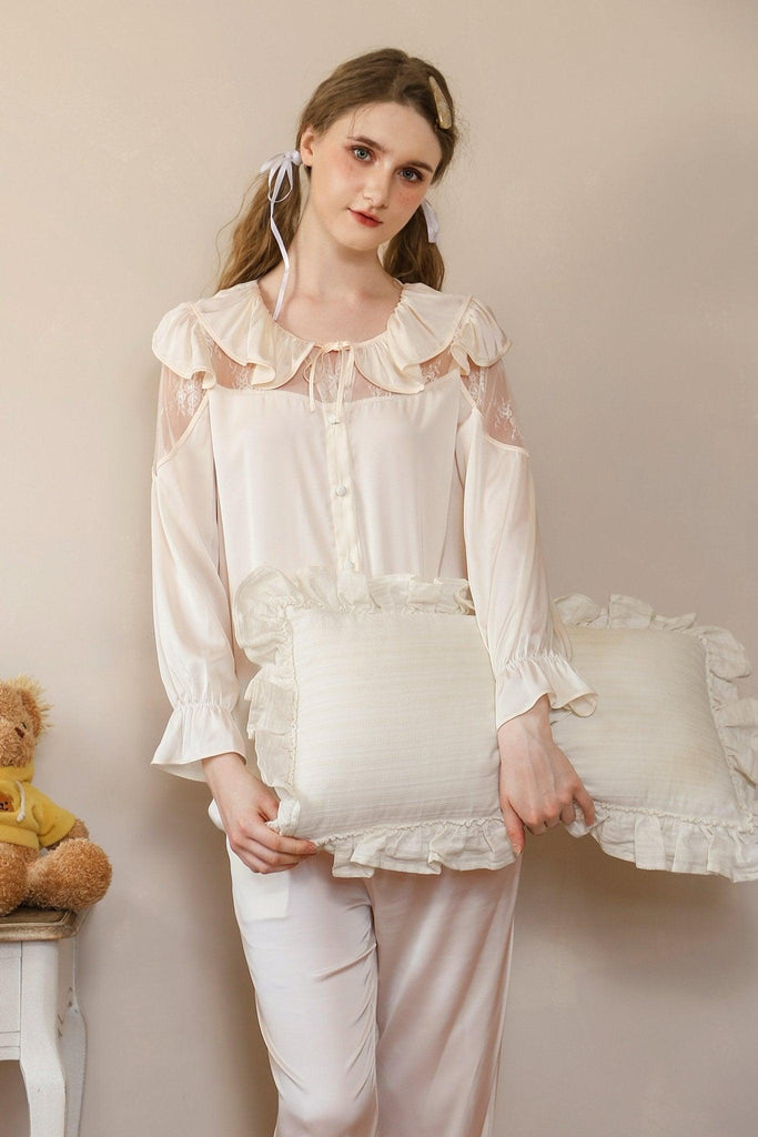 Z Sweet Lace Sleepwear Set With Lotus Collar | Musebree - Musebree