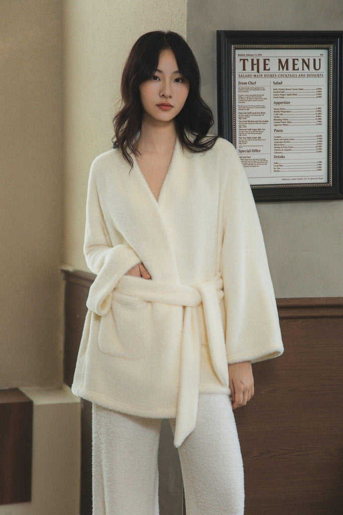 Y Minimalist Luxury Cross Strap White Loungewear Jacket | Musebree - Musebree