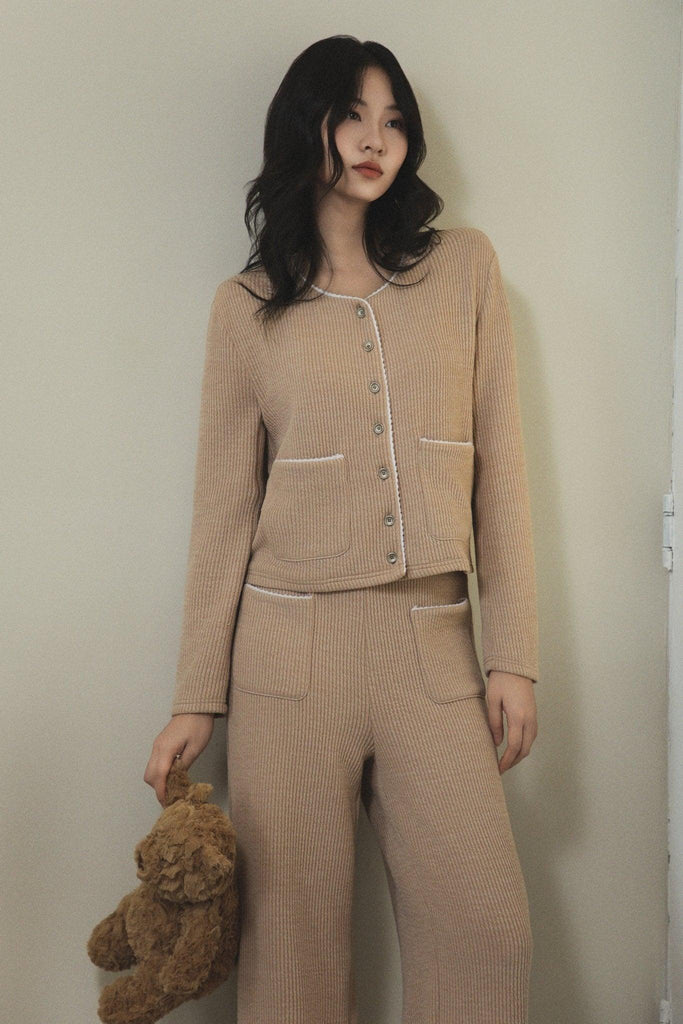 Y Autumn and Winter Warm V-neck Casual Two-piece Loungewear Set | Musebree - Musebree