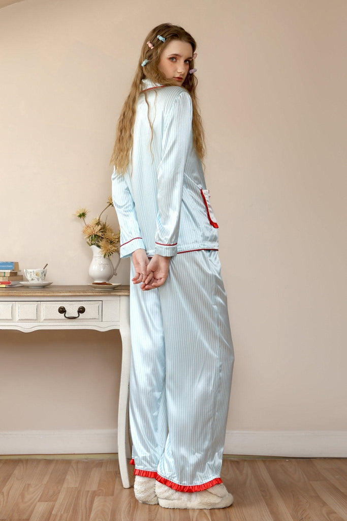 Z Youth Cute Girl Style Casual Blue Striped Pajama Set | Musebree - Musebree