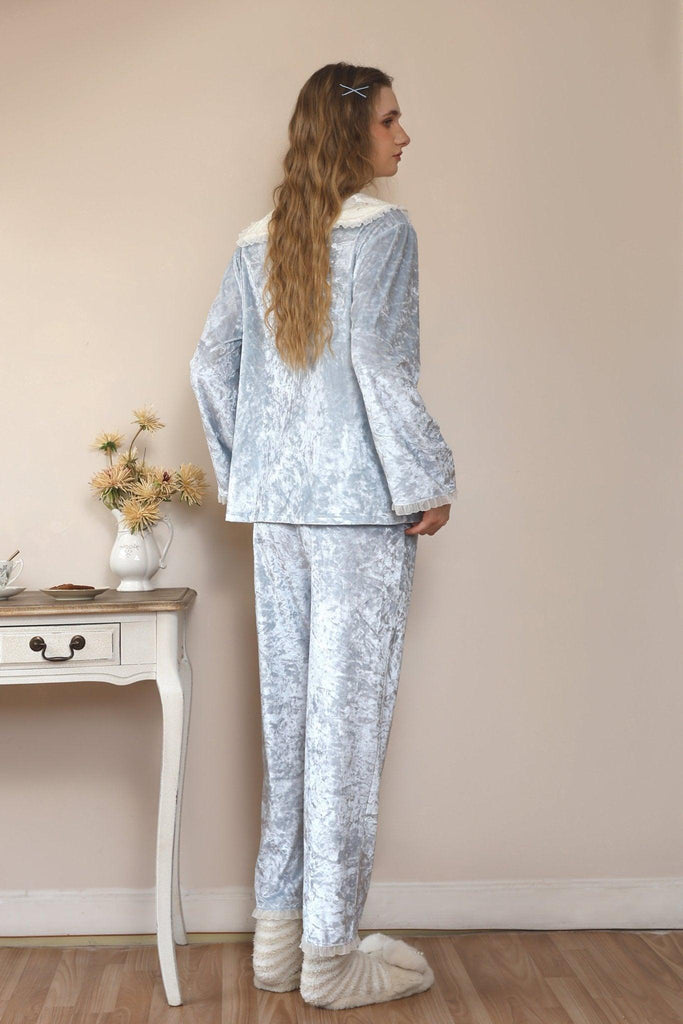 Z Korean Sweet Blue Lace Pajama Set Cute Girl Style | Musebree - Musebree