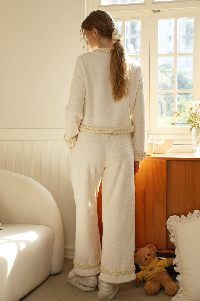 Z Premium Apricot Plush Soft Loungewear Thick Stripe Trim | Musebree - Musebree