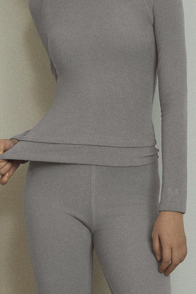 Y Grey Crew Neck Two Piece Winter Casual Thermal Underwear Set | Musebree - Musebree