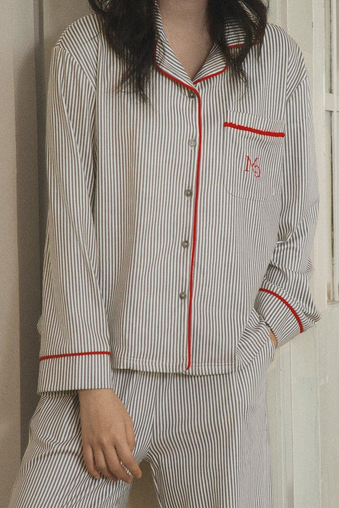 Y Women's Premium Casual Red & Black Striped Long Sleeve Pajama Set | Musebree - Musebree