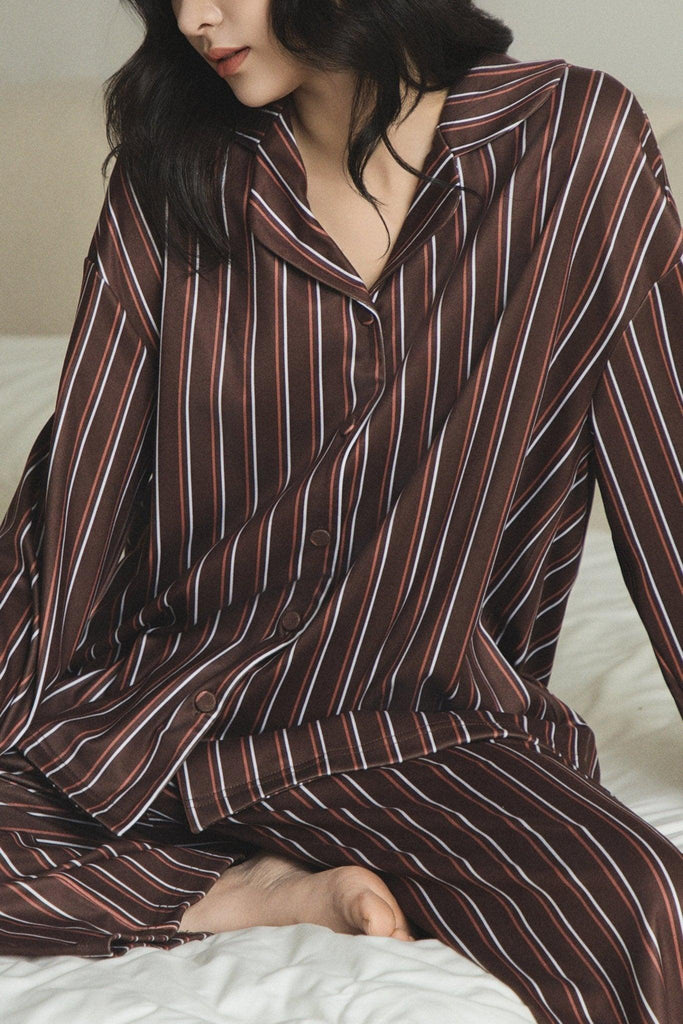 Y Oriental Elements Striped Simple Casual Loose Pajama Set | Musebree - Musebree