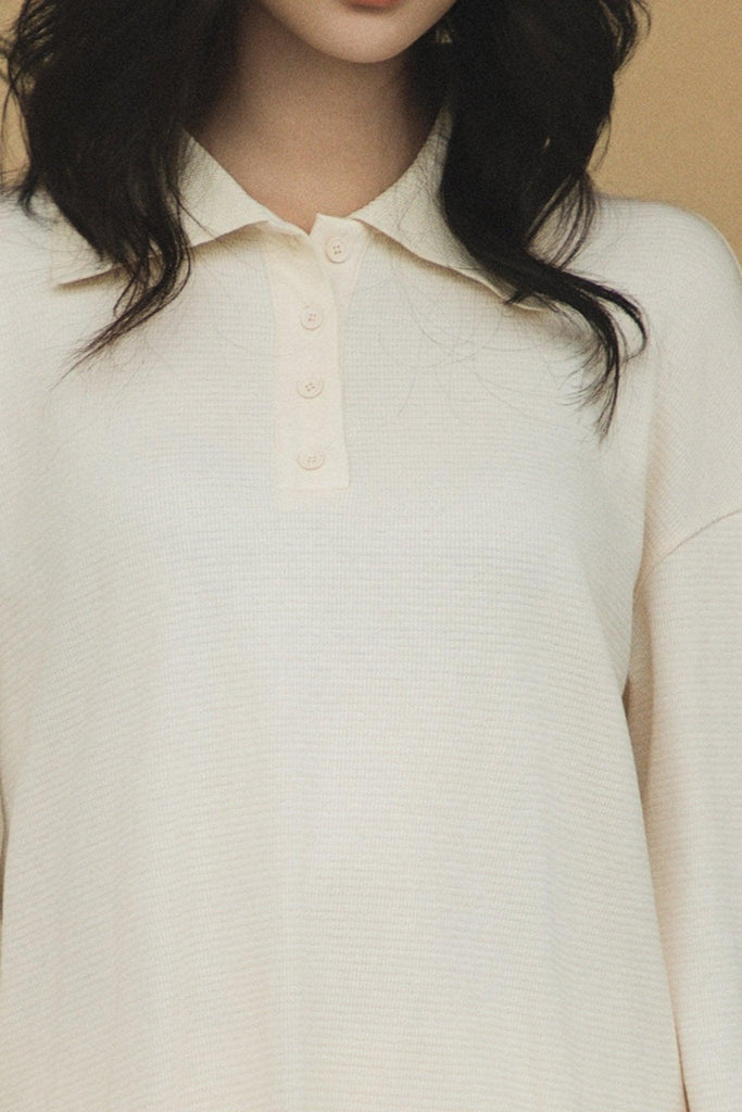 Y Polo Neck Beige Oriental Elements Casual Simple Top | Musebree - Musebree