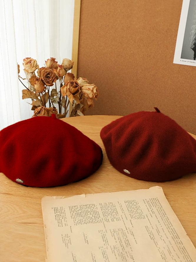 U1 25 New Year's Cute and Enthusiastic Red Burgundy Beret | Musebree - Musebree