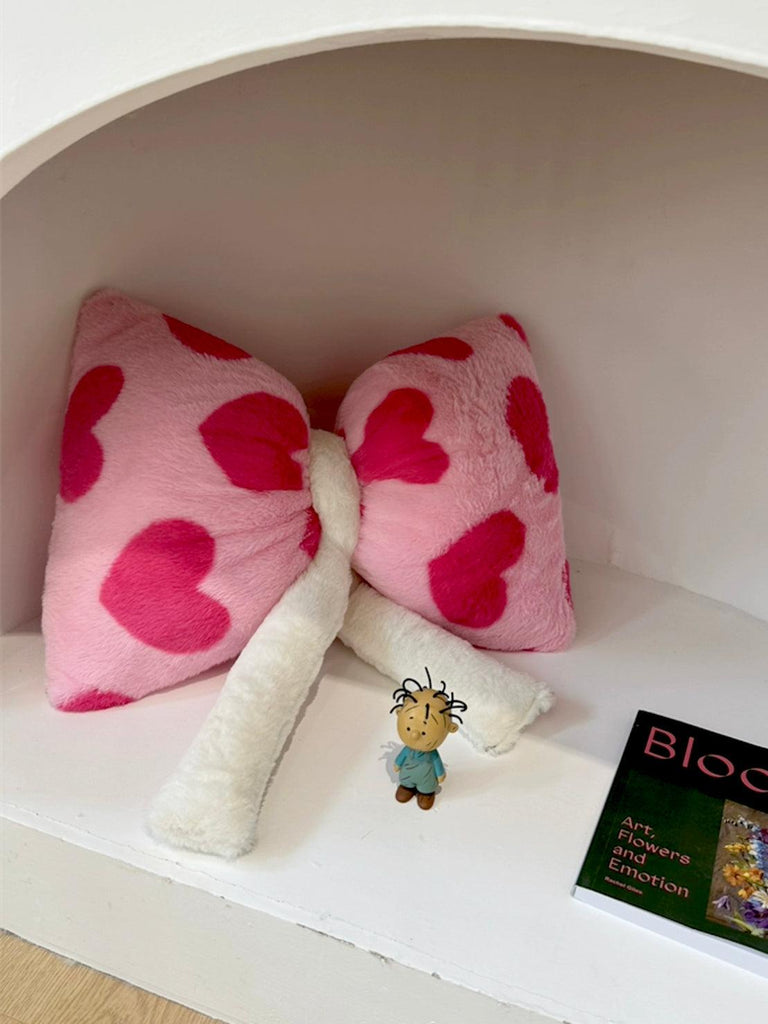 U【Valentine's Day】Pink Bow Heart Throw Pillow Sweet and Playful Style | Musebree - Musebree