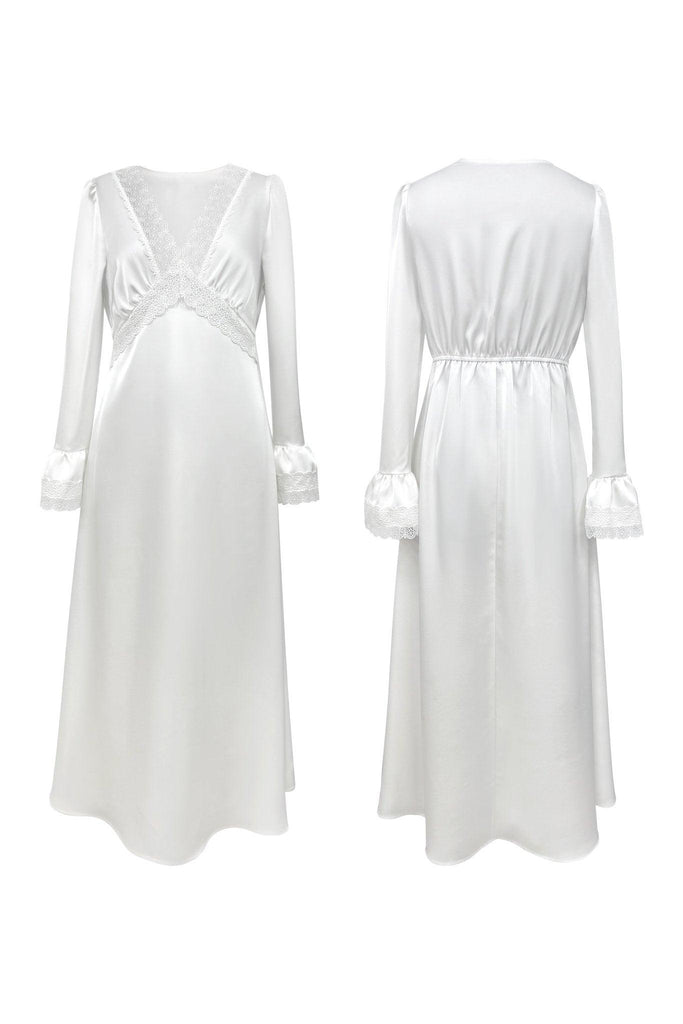 A Premium Simple White V-Neck Lace Embellished Nightdress | Musebree - Musebree