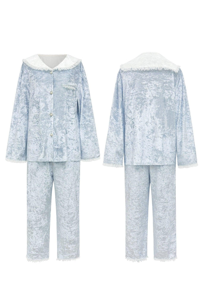 Z Korean Sweet Blue Lace Pajama Set Cute Girl Style | Musebree - Musebree