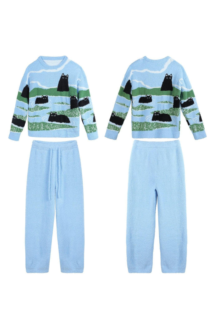 A Blue Cute Winter Cartoon Warm Pajamas Sets | Musebree - Musebree