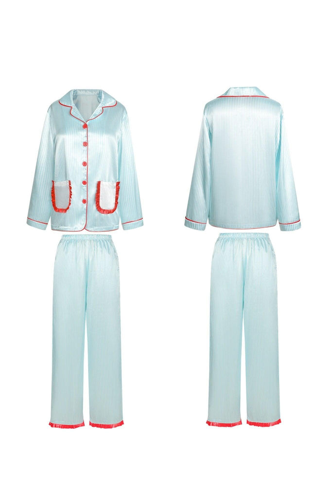 Z Youth Cute Girl Style Casual Blue Striped Pajama Set | Musebree - Musebree