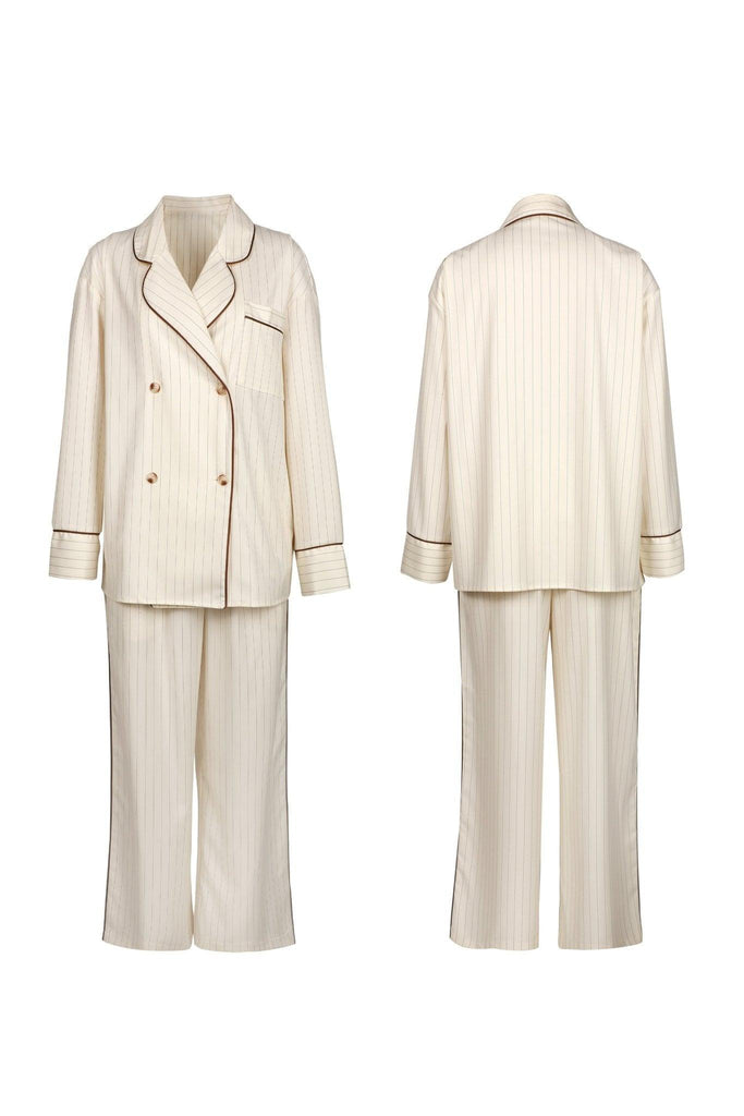 Y Women's Light Luxury Simple Lapel White Pajama Set | Musebree - Musebree