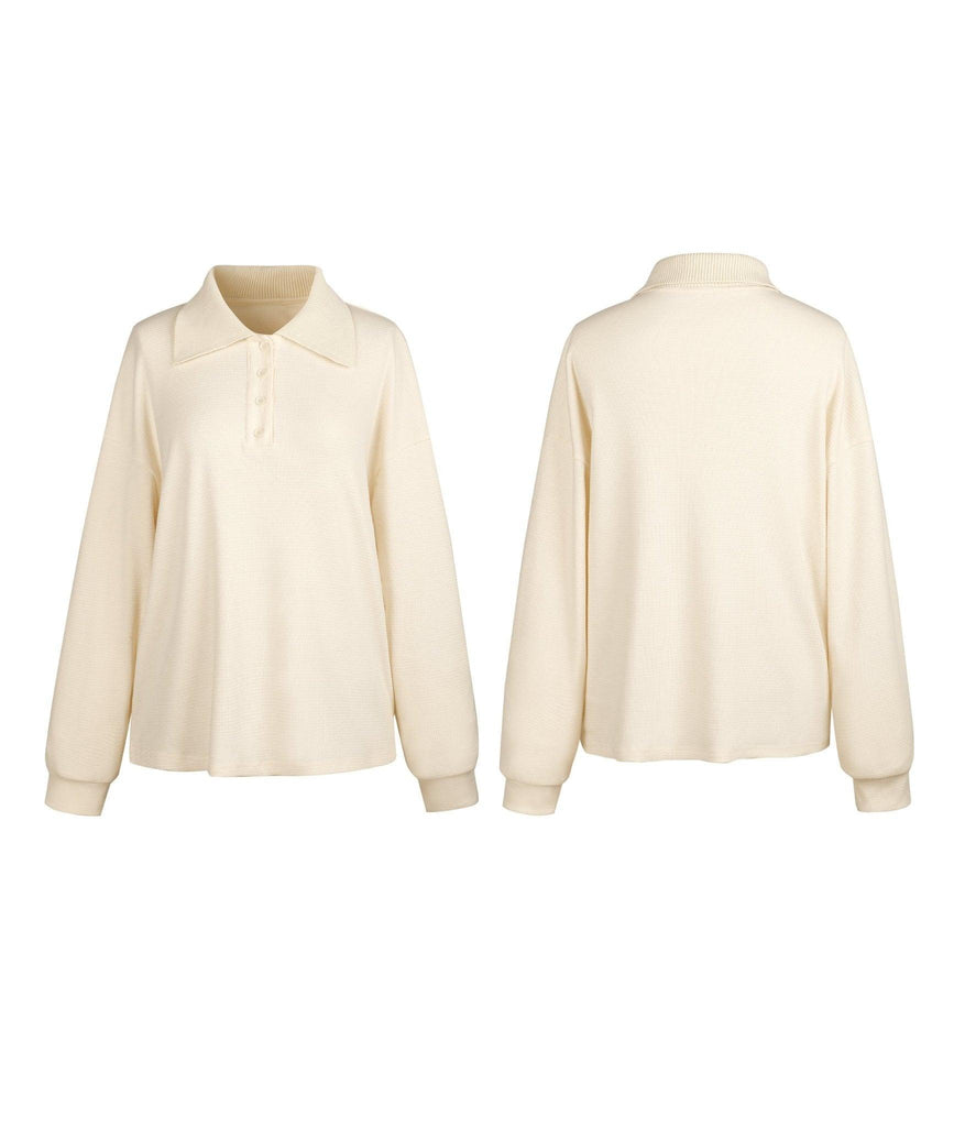 Y Polo Neck Beige Oriental Elements Casual Simple Top | Musebree - Musebree