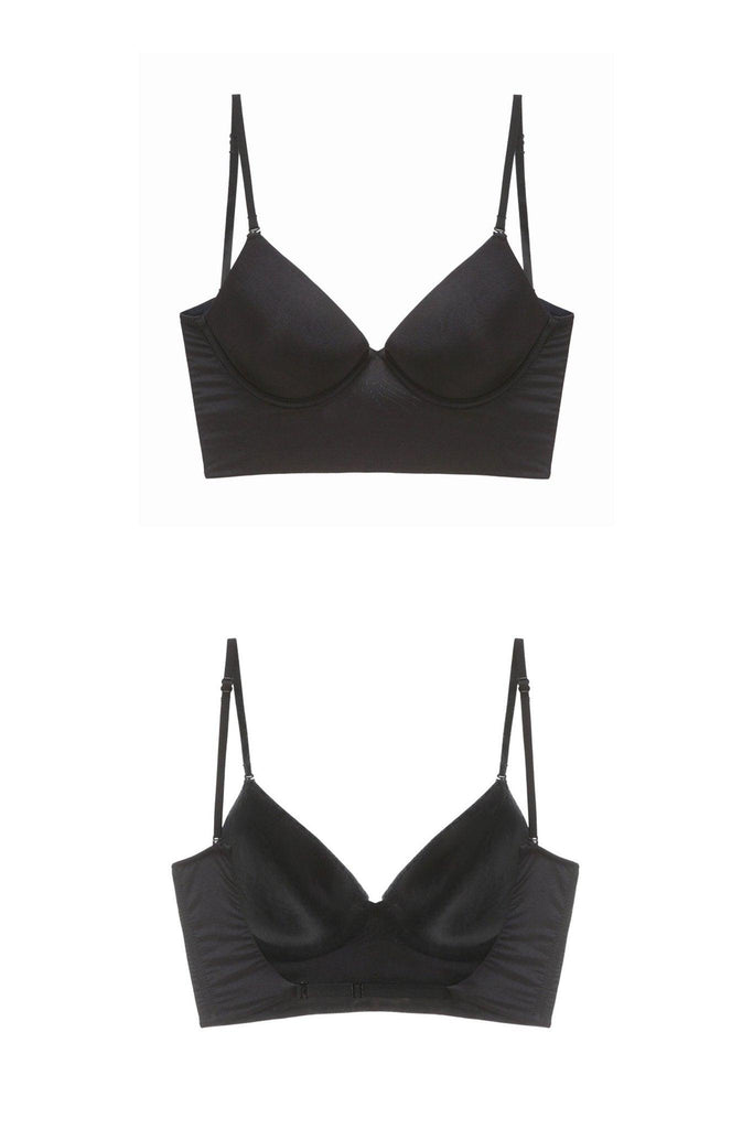 Z Simple Premium Black Gathered Basic Bra with Large Backless Design | Musebree - Musebree