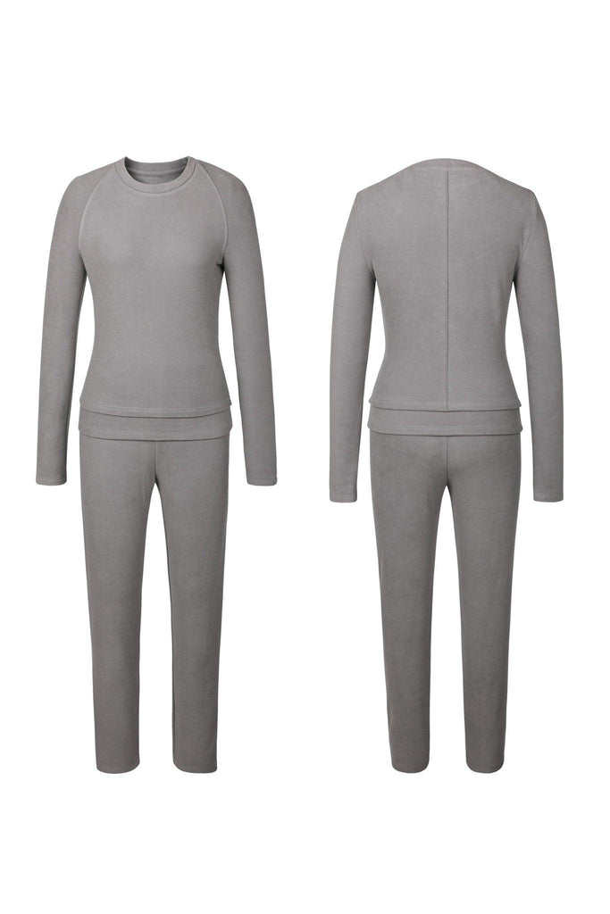 Y Grey Crew Neck Two Piece Winter Casual Thermal Underwear Set | Musebree - Musebree