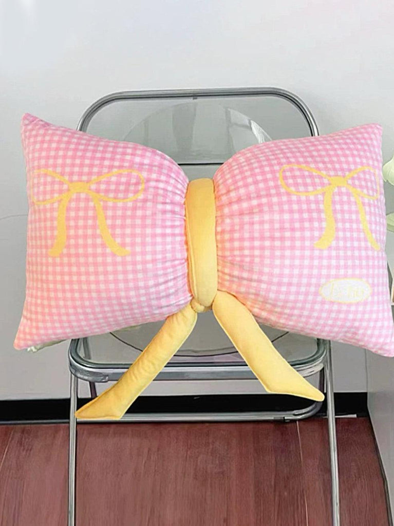 U1【Valentine's Day Gifts】Pink Checkered Bow Throw Pillow Cheerful and Stylish Accent | Musebree - Musebree