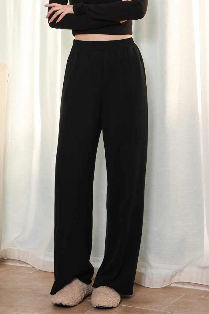 W Simple Loungewear Black Sweatpants Straight-Tube Design Comfortable and Versatile | Musebree - Musebree