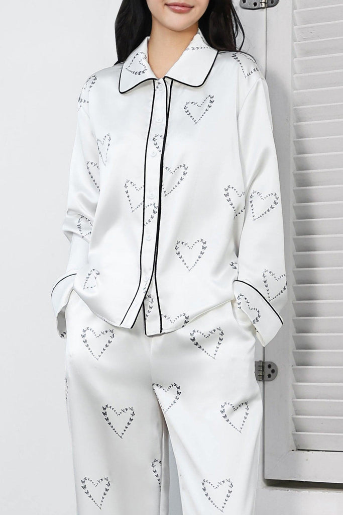 W Valentine's Day Limited Edition Heart-printed Elegant Simple Pajamas Home Wear Set | Musebree - Musebree