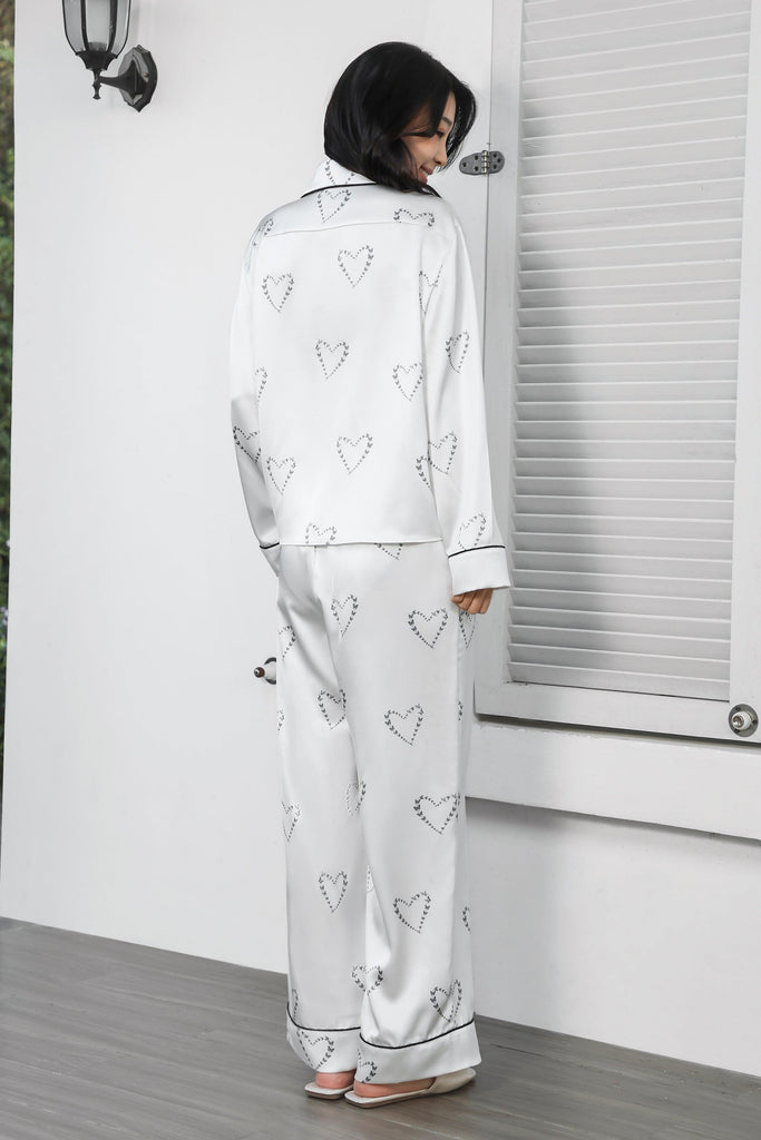 W Valentine's Day Limited Edition Heart-printed Elegant Simple Pajamas Home Wear Set | Musebree - Musebree