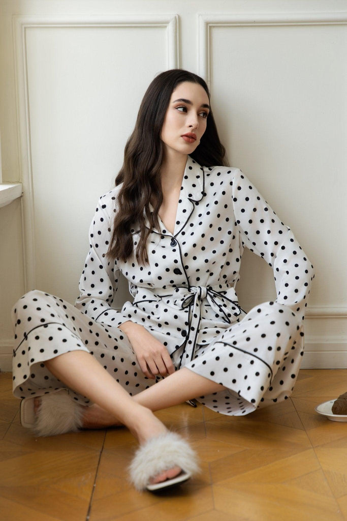 Z Black and White Polka Dot Women's Pajama Set Elegant High Style | Musebree - Musebree