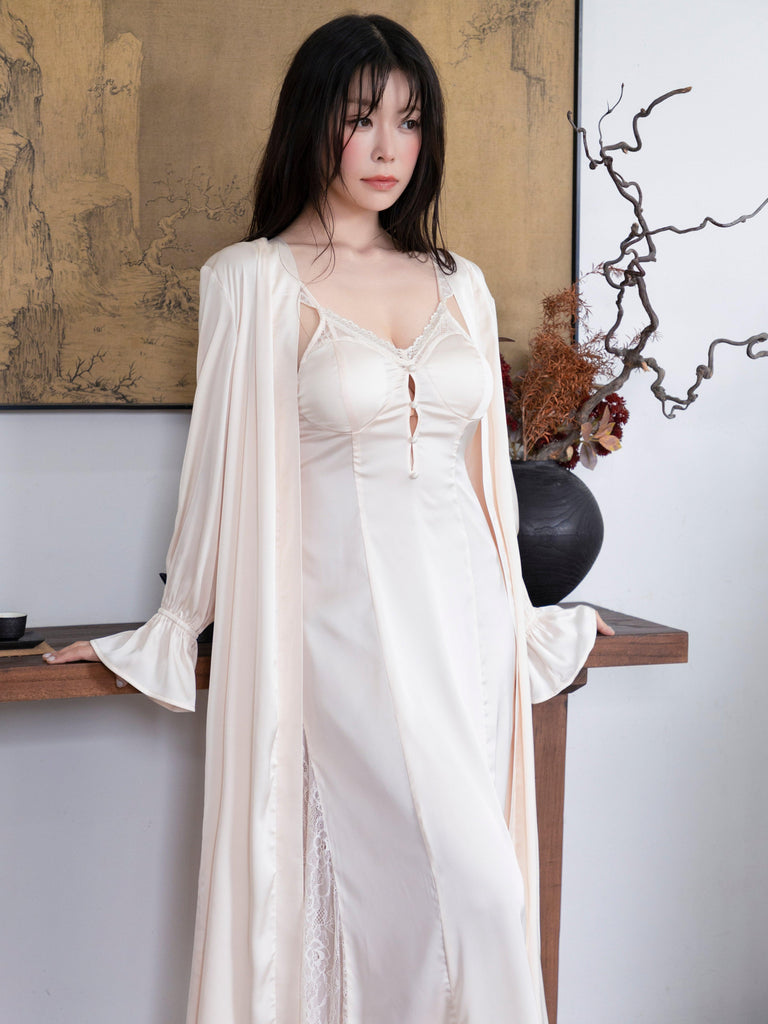 U【Valentine's Day】Elegant Loungewear Set Strap Nightdress With Knit Cardigan Comfortable Fit | Musebree - Musebree