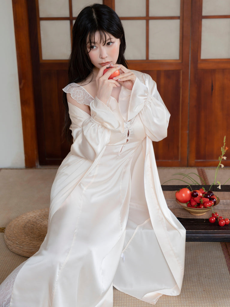 U【Valentine's Day】Elegant Loungewear Set Strap Nightdress With Knit Cardigan Comfortable Fit | Musebree - Musebree