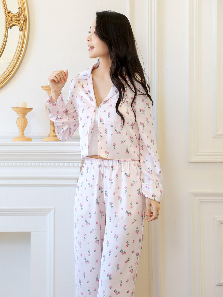 V Minimalist Luxury Noble Princess Flower Long Sleeved Pajama Set | Musebree - Musebree