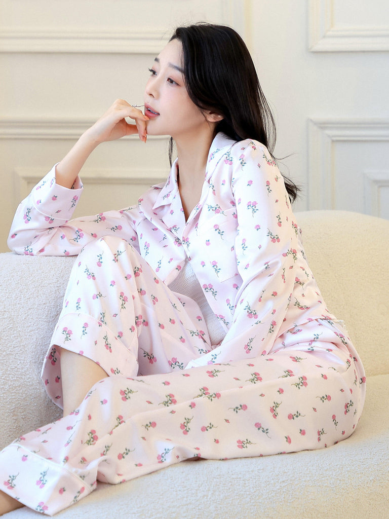 V Minimalist Luxury Noble Princess Flower Long Sleeved Pajama Set | Musebree - Musebree