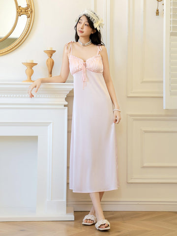 V Elegant Princess Pink Dress Lotus Leaf Strap Design | Musebree - Musebree