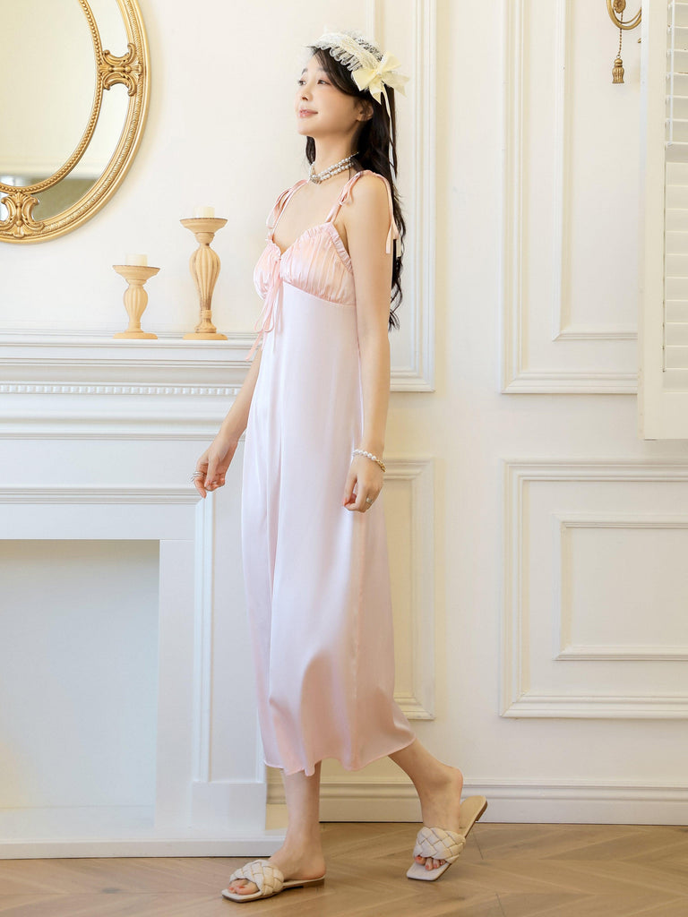 V Elegant Princess Pink Dress Lotus Leaf Strap Design | Musebree - Musebree