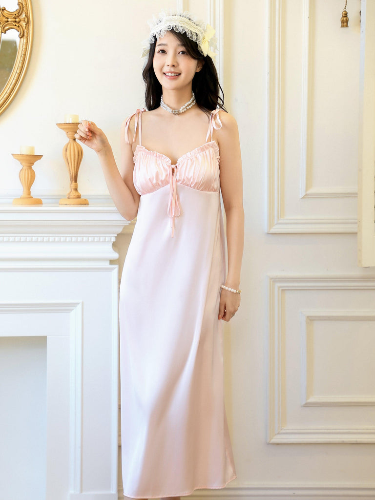 V Elegant Princess Pink Dress Lotus Leaf Strap Design | Musebree - Musebree